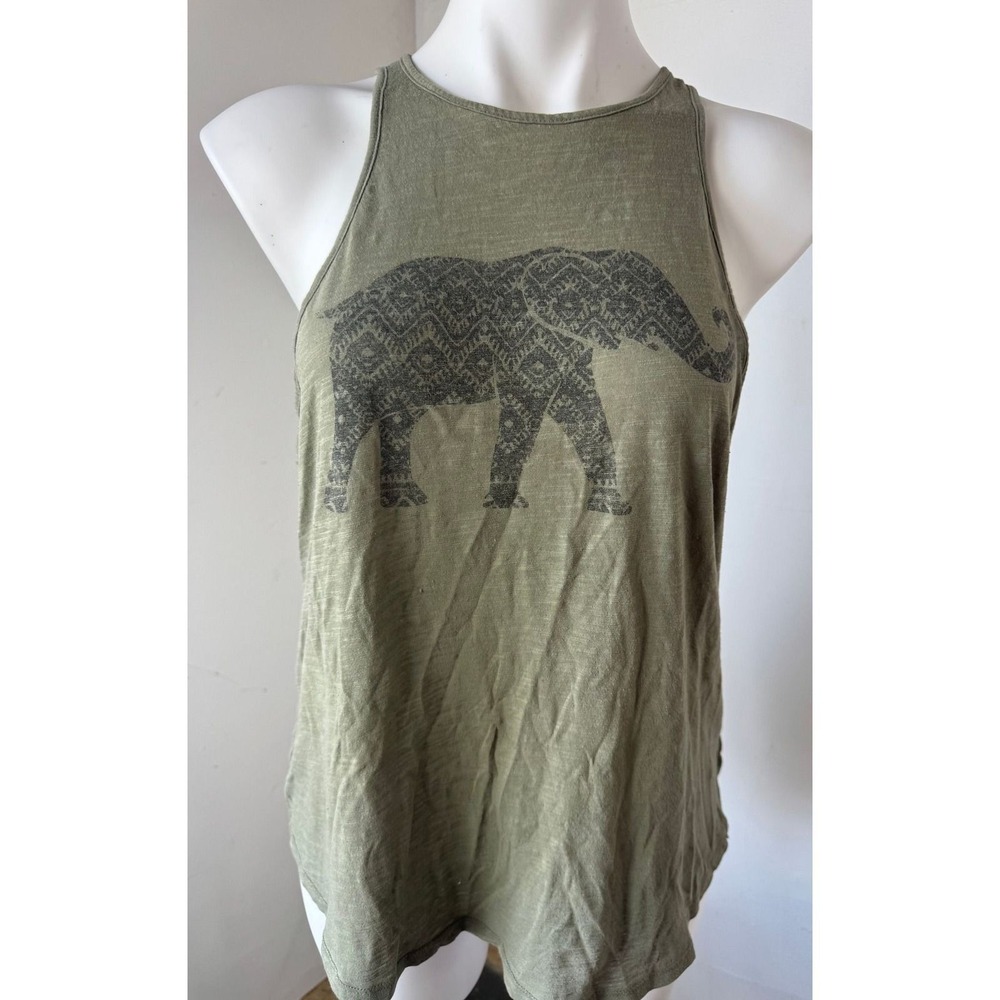 Aeropostale Tank Top Womens Medium Olive Green Graphic Elephant Racerback